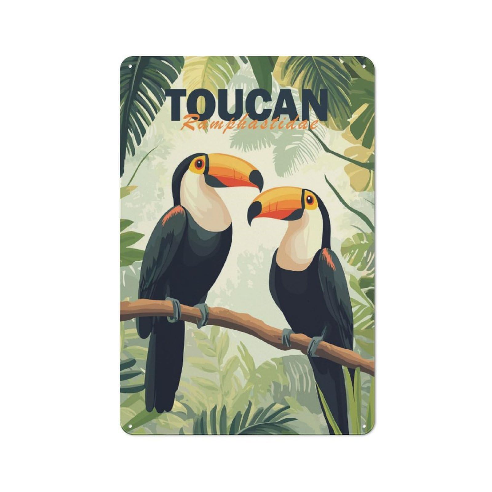 Junmoney Toucan Illustration Rustic Metal Sign 30X20cm For Dining Room Or Kitchen, For Kitchen, Dining Room And Home Bar Wall Decor