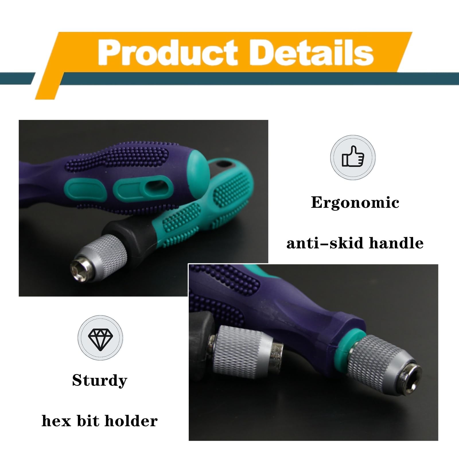 JLEivvi 2 Pcs Bit Driver Handle Professional 1/4 inch Screwdriver Quick Change Hex Bit Holder with Ergonomic Anti-Skid Handle for Repair Tools - Image 4