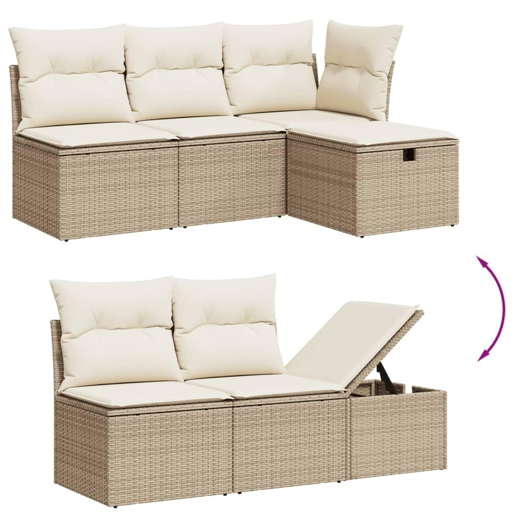 Juego de sofá modular de ratán sintético para jardín con espacio de almacenamiento y fundas de almohada extraíbles, 11 piezas, color beige