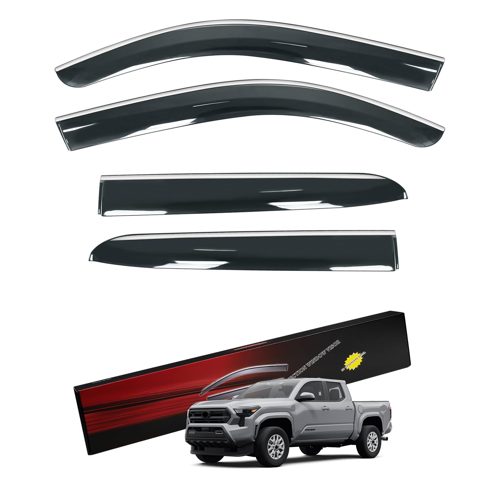 Sze Rain Guards Compatible with Toyota Tacoma 2024 2025 Double Cab 5FT Version Side Window Deflectors Window Visors Out-Channel Guard Deflector Vent Visor-4pcs