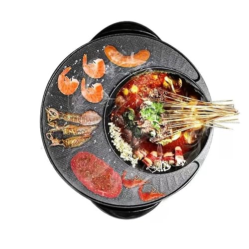 Electric Hot Pot Grill, Non-Stick BBQ Grill with Adjustable Plate and Glass Lid, Ideal for Home Kitchen and Family Gatherings