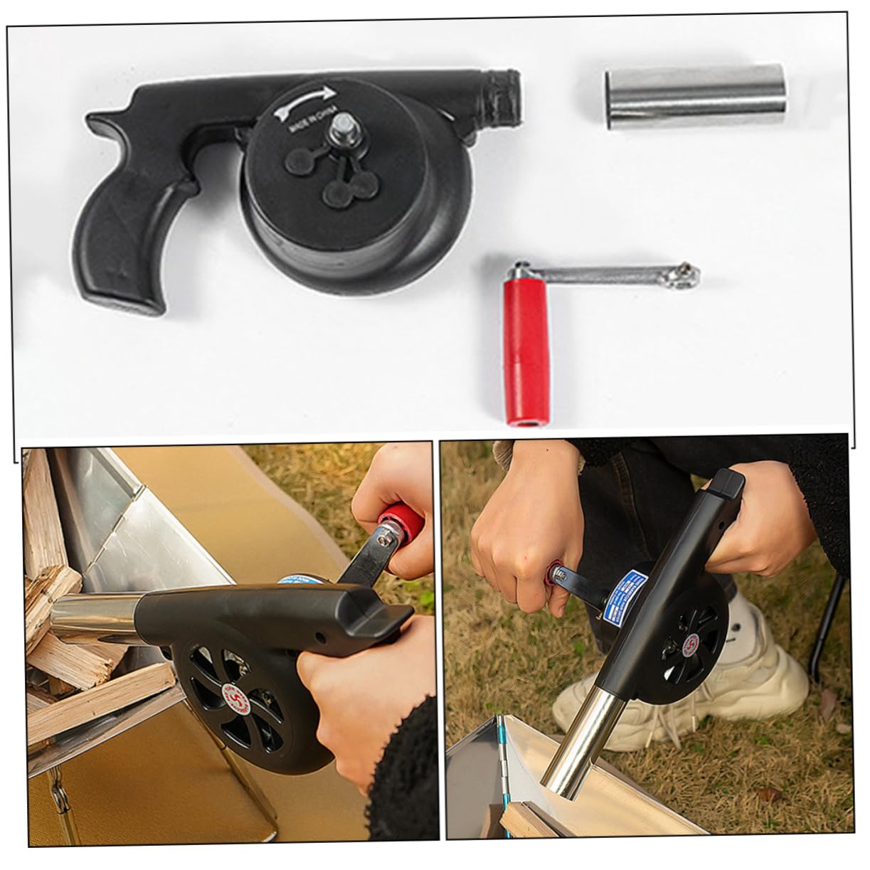 ibasenice 3 Pezzi Strumento Di Soffiaggio Da Campeggio Barbecue Griglia Pulizia Biancellino D'aria Ventilatore Portatile Soffiante Del Ventilatore Soffiatore Portatile Acciaio Inossidabile