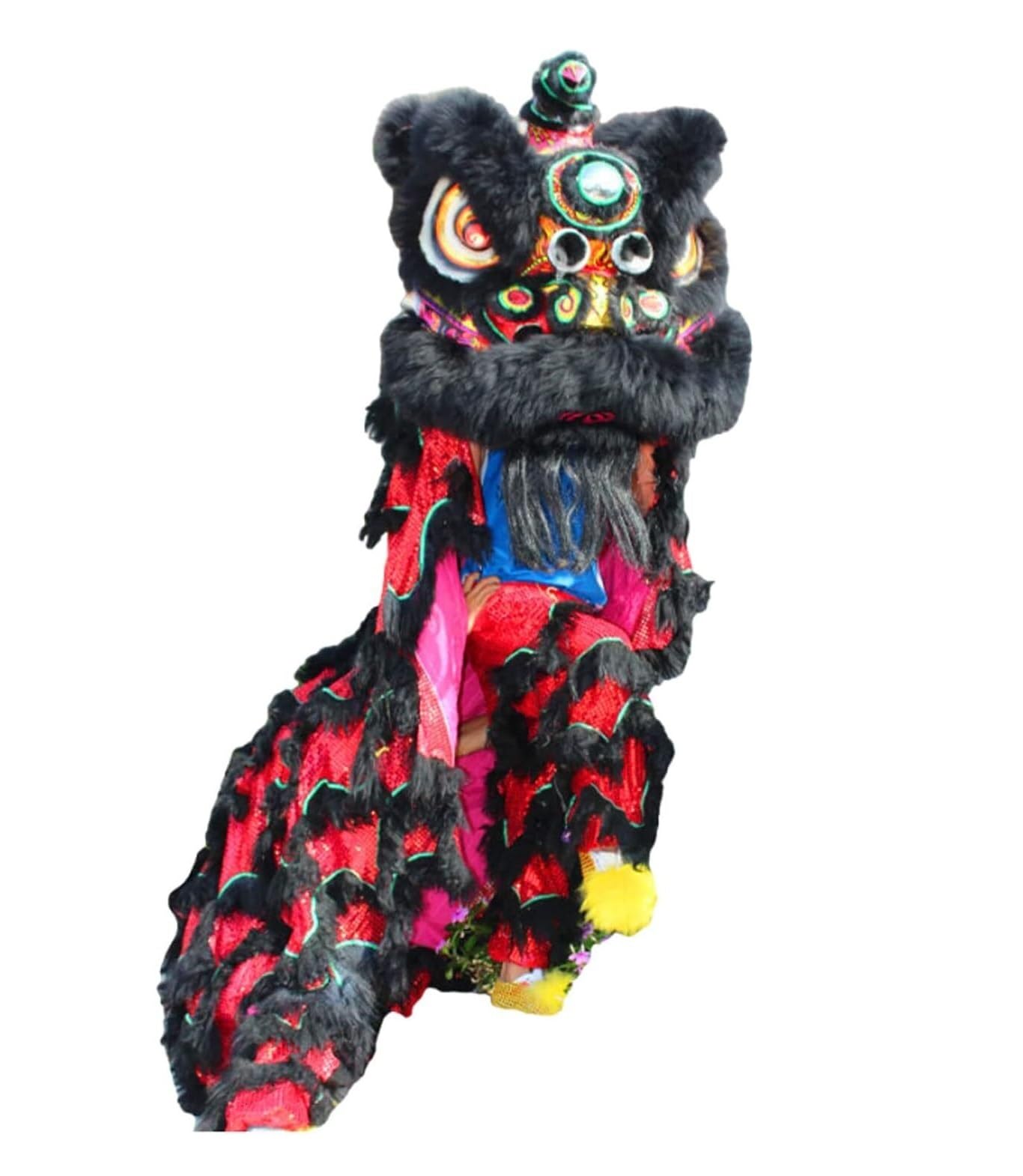 Krxsobnv Black Lion Dance Clothes, Traditional Art Festival Celebrate Lion Dance Mascot Performance Dragon