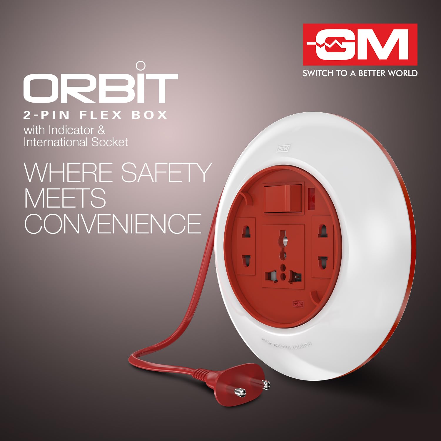 GM Orbit 3071 – 3‑Socket 2‑Pin Flex Extension Box, 5 m Cord, LED