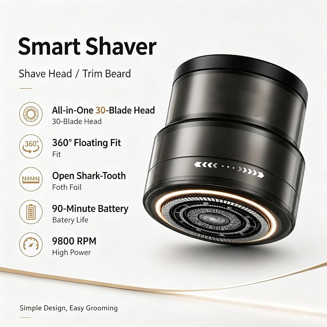 Afeitadora Eléctrica Inteligente Para Cabeza Calva Y Recortadora (1PC)
