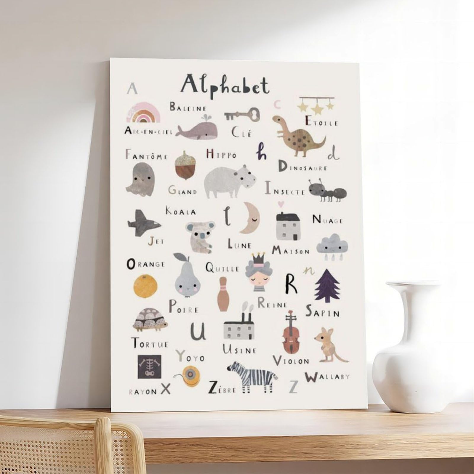 Poster sur toile avec motif de l'alphabet éducatif (2) - Décoration murale pour salon, chambre à coucher - 60 x 90 cm