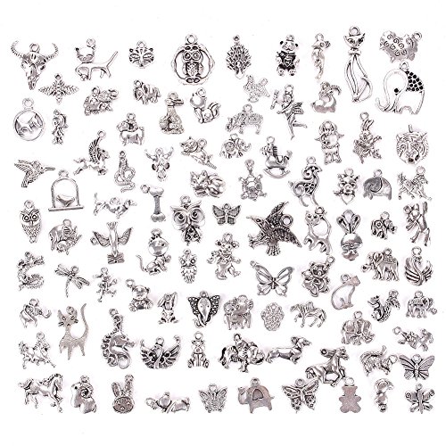 Keyzone 100 Pieces Silver Mixed Animals Styles Charms Pendants DIY for Necklace Bracelet Jewelry Making