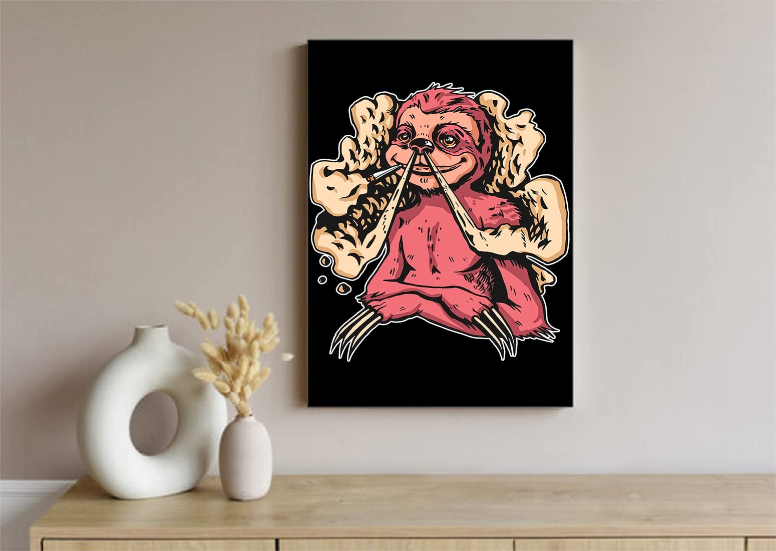 VERRE ART Printed Framed Canvas Painting for Home Decor Office Wall Studio Wall Living Room Decoration (10x14inch Wrapped) - STONER SLOTH