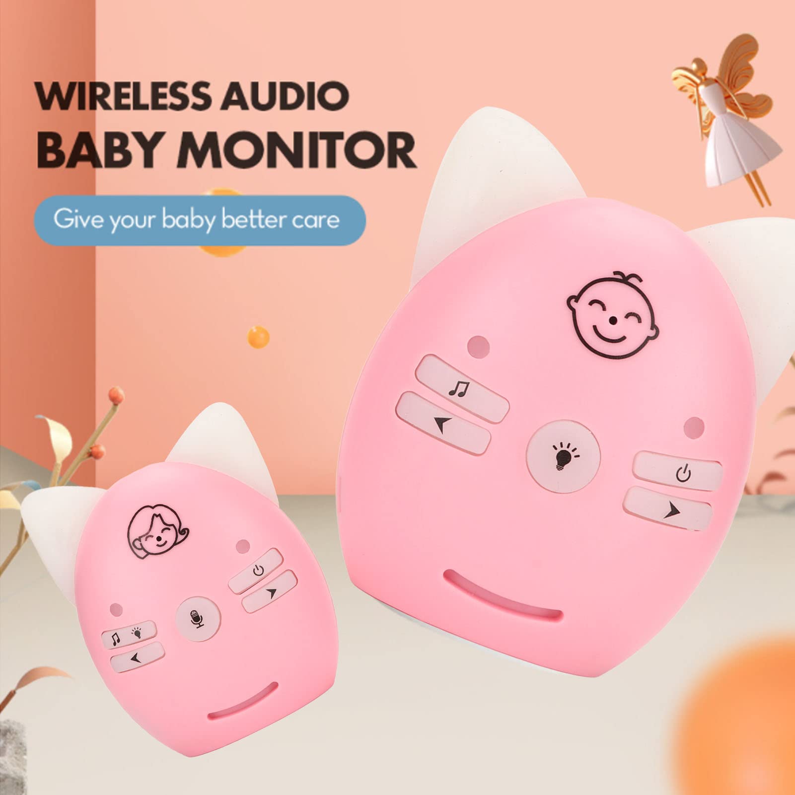 Baby Monitor, Video Child Monitor, Trasmissione Digitale Senza Fili Portatile con Crittografia 2 Vie 10 Volume Regolabile Baby Monitor con Luce Notturna per Bambini (Rosa)
