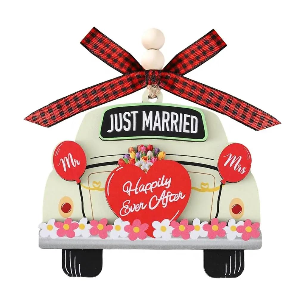 Wooden Wedding Car Ornament Couples Married Ornament Pendant Decoration Wedding 2026 Bride and Grooms Wooden Car