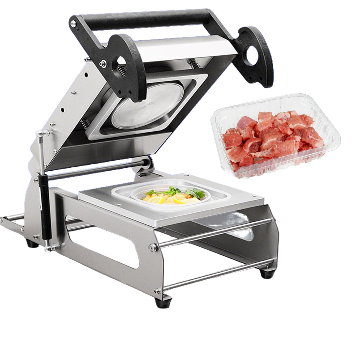 Kit sigillante per alimenti, pressione manuale, in acciaio inox con controllo della temperatura per una sigillatura efficiente dei contenitori da asporto, ideale per frutta, verdura, pesce e cibi