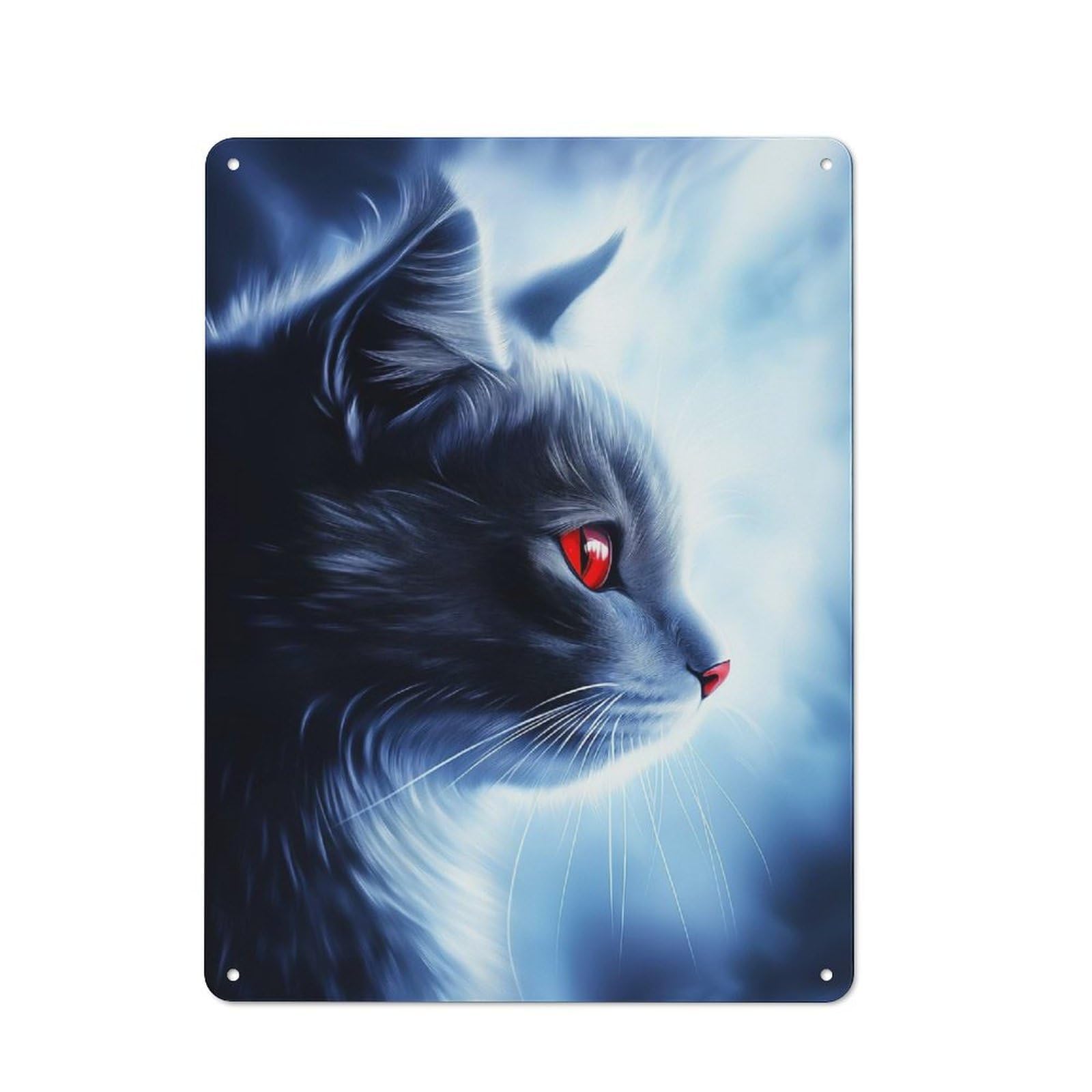 Junmoney Style-23 Tin Wall Plaque 40X30cm With Black Cat With Red Eyes For Workshop Wall, With Clear Retro Wall Decor Character