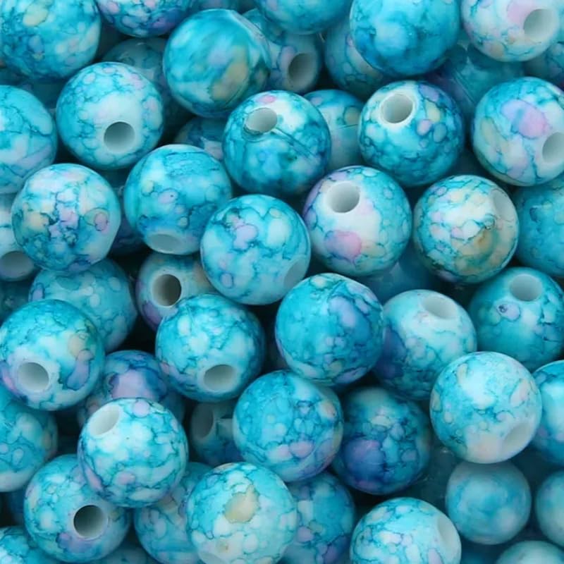 100pcs Acrylic Round Beads Light Blue 10MM Large Patterned Beads for Bracelet Making Adults,with 3MM Hole