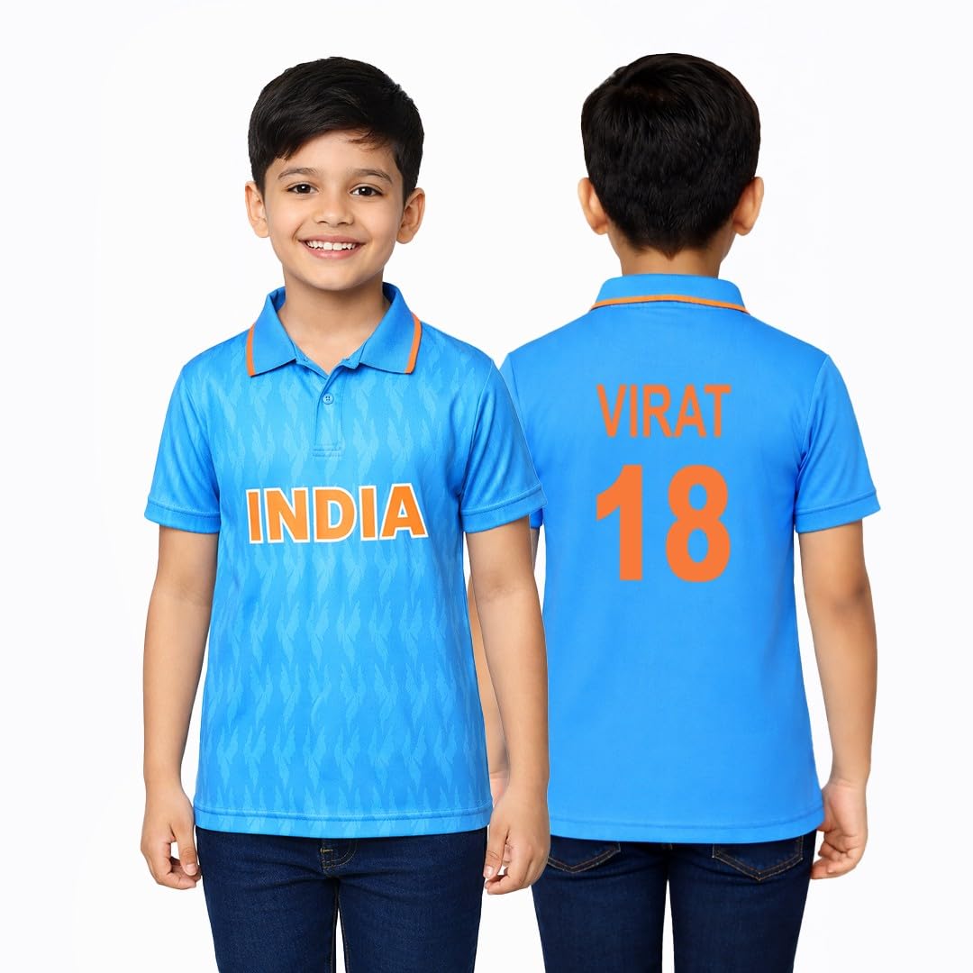 Unirec | Kids Boys Girls Team India Cricket T-Shirt | Half Sleeves T-Shirt | Solid Sport Wear Tshirt | World Cup India Blue Jersey-picture-19