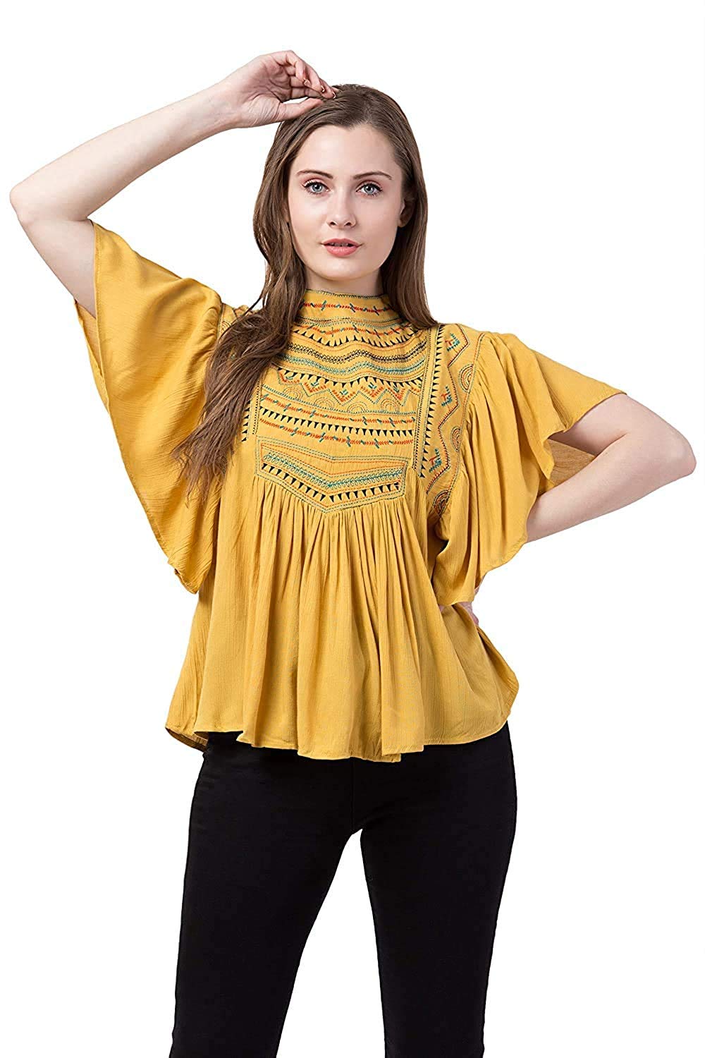 Women TOP KAPTAN (Medium, Yellow)-image-2