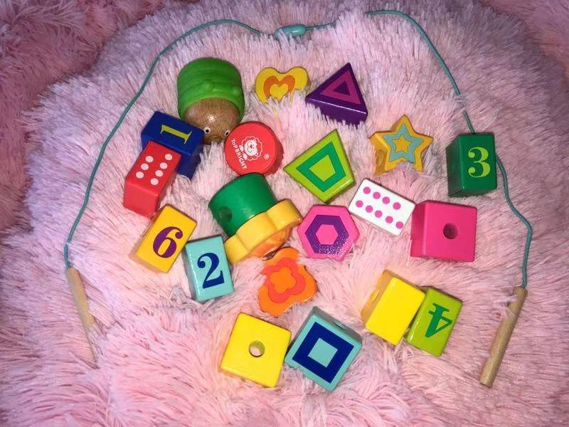 TOP BRIGHT Wooden Lacing Beads and String for Toddlers, Kids Threading