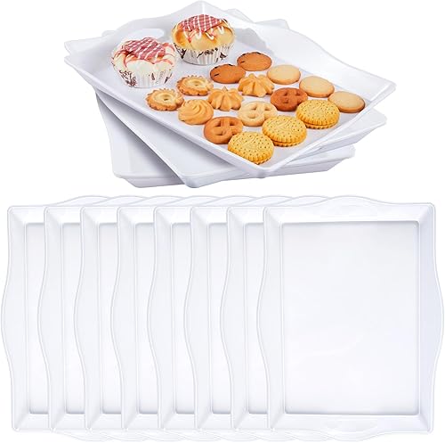 Miniatura 1 de Uiifan 8 bandejas de plástico para servir alimentos para fiestas, bandejas de plástico con asas de 15 x 10 pulgadas, bandejas rectangulares de