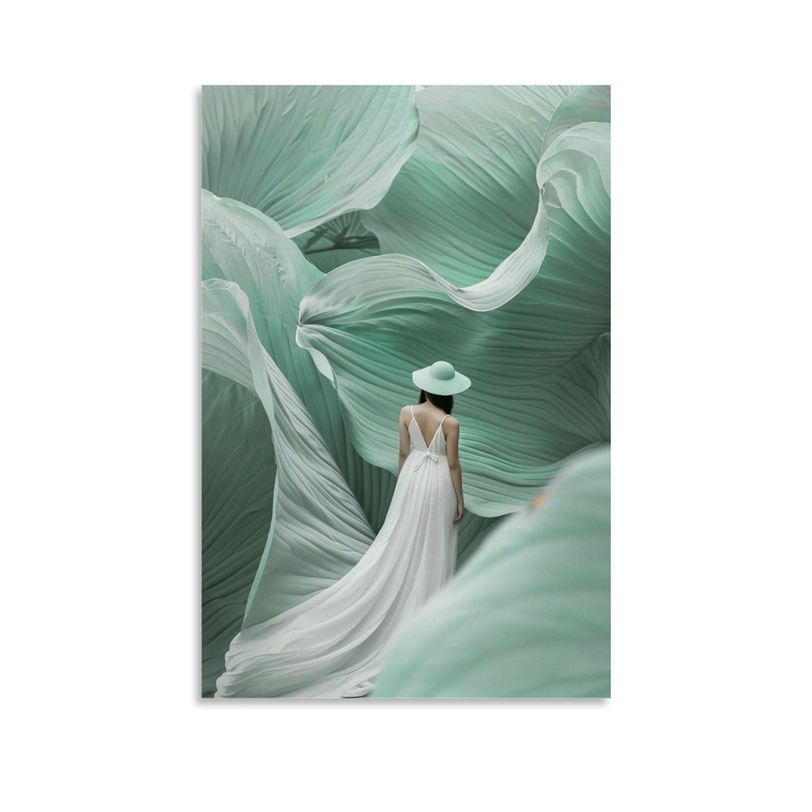 JUWRHRHHRH Zen Giant Leaves And White Dress Person 02 Poster Canvas Aesthetic Wall Art Painting Decor for Living Room Bed Room 20x30inch Unframe-style