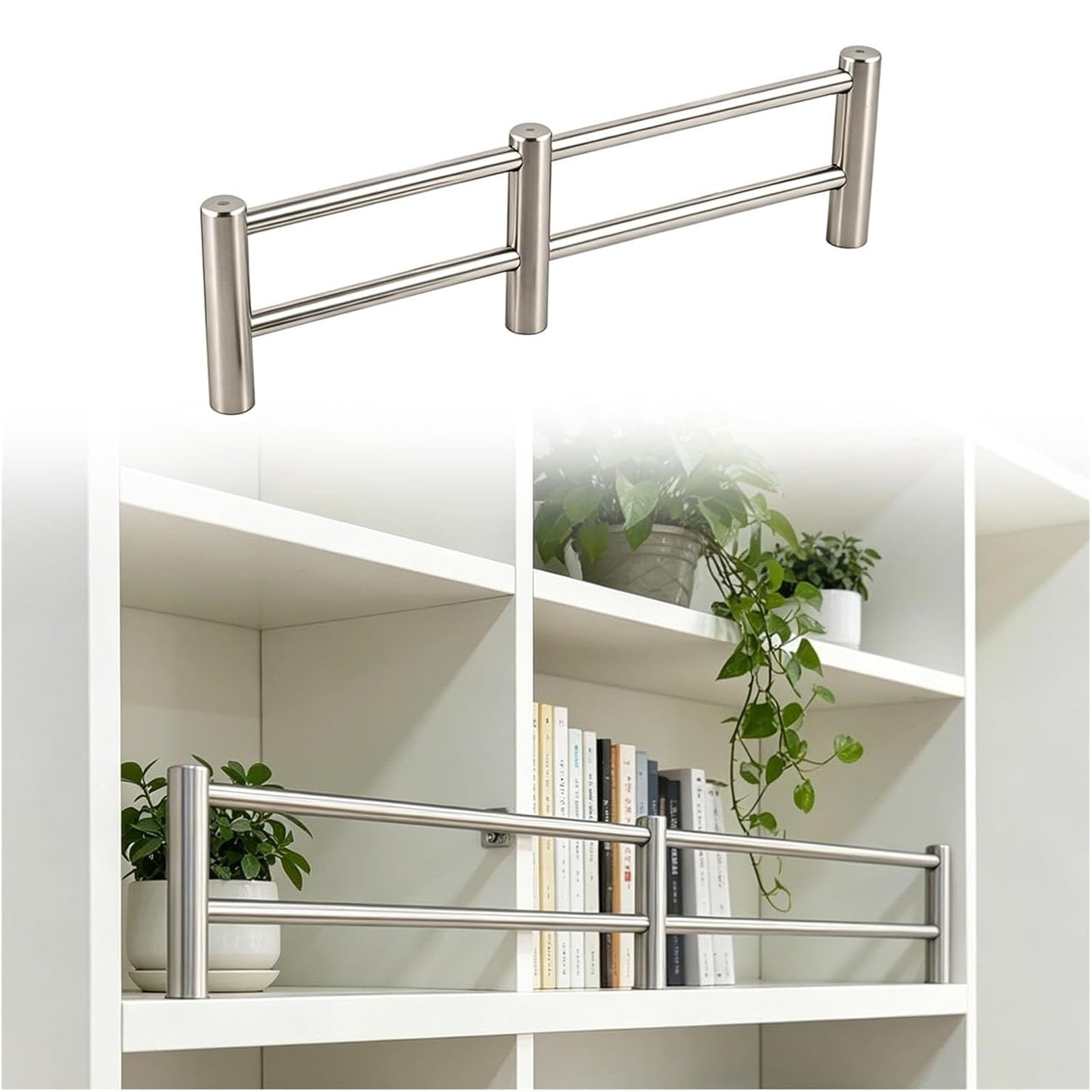 304 Stainless Steel Anti-Tip Bars for Shelves, 50mm Height Shelf Protection Bar Edge Guard for Furniture Bookcsse(Silver,11in/280mm)