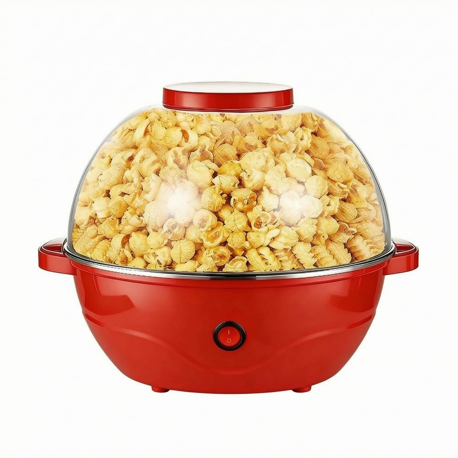 Glossy Finish Electric Popcorn Maker Clear Cover Domed Popcorn Maker Non-Stick Kitchen Appliance 500W, Red, Us Plug 110V-image-17