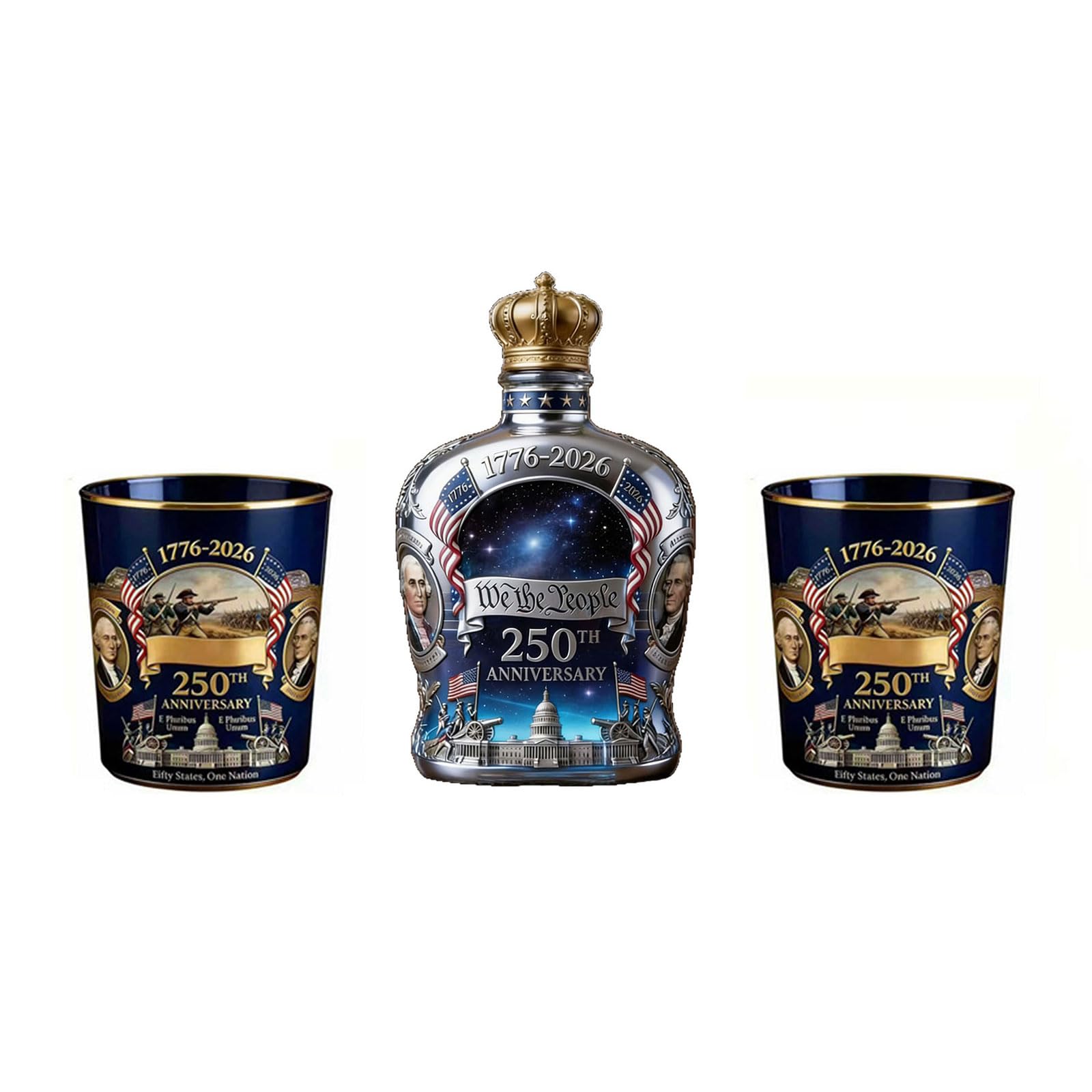 ZEPFJHE Whiskeys Decanter and Glass Cup Set Commemorative America 250Th Anniversary Engravings Liquor Bottle Gift America Liquor Bottle Set