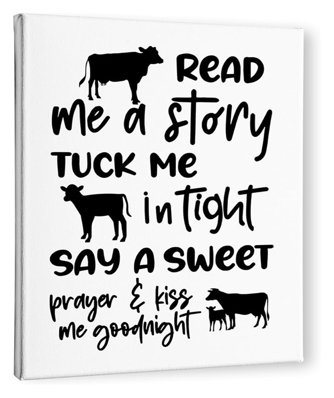 Cow Nursery Wall Decor Read Me a Story Tuck Me In Tight Farm Animal Print for Bedroom Home Decor(Framed,12x18inch(30x45cm))