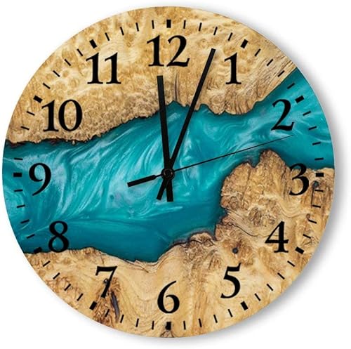 Relojes de pared de madera, resina epoxi, relojes simples para cocina, oficina, sala de estar, dormitorio, reloj de pared redondo de madera