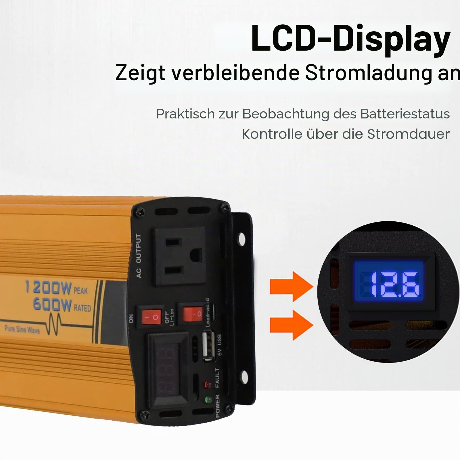 ECO-WORTHY 600W 12V netzunabhängiger Solarwechselrichter DC 12V AC 220V Sinuswelle für Auto Wohnmobil Caravan Camping und Solar System Haus