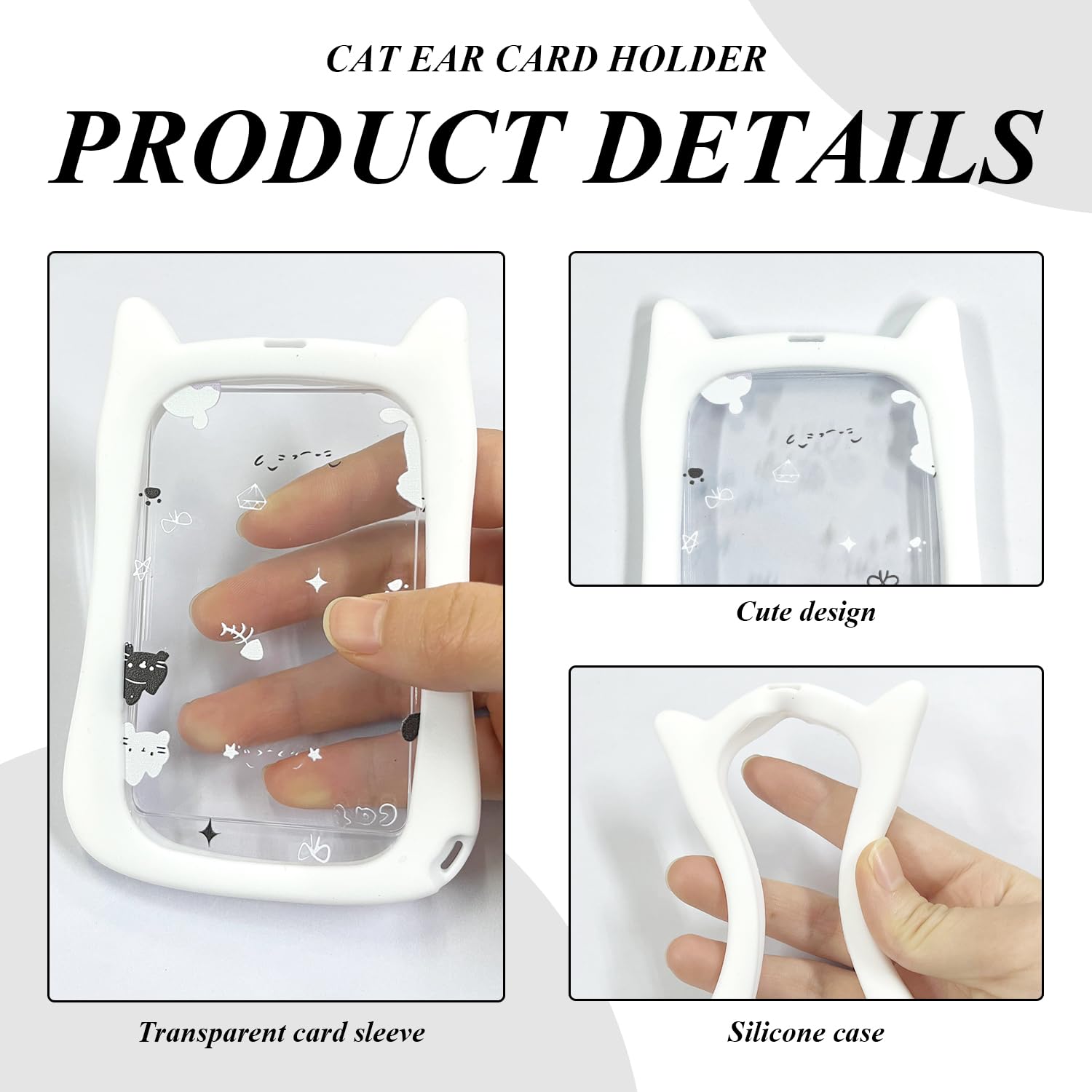 2 Étuis De Protection en Forme De Chat Mignon, 2 Étiquettes De Chaton, Ensembles De Cartes D'Identité, Ensembles De Cartes Photo, des Cartes De Nourriture Et des Cartes De Bus (Noir + Blanc).