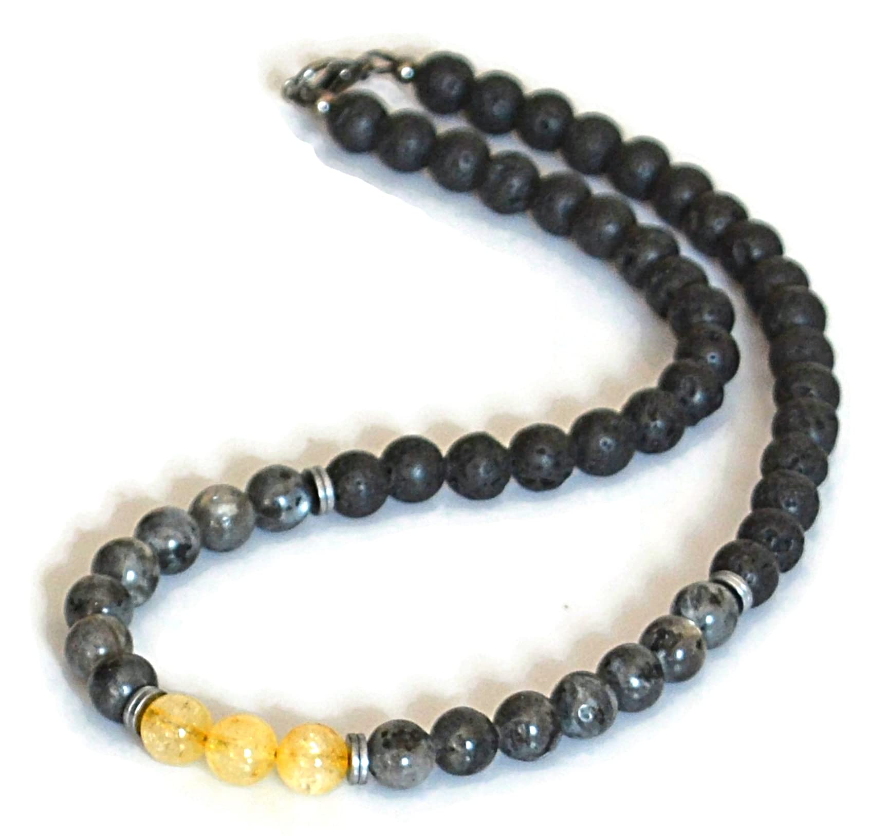 Beaded Necklace November Birthstone Citrine Labradorite Black Lava Hematite Necklace Crystal Jewelry for Men