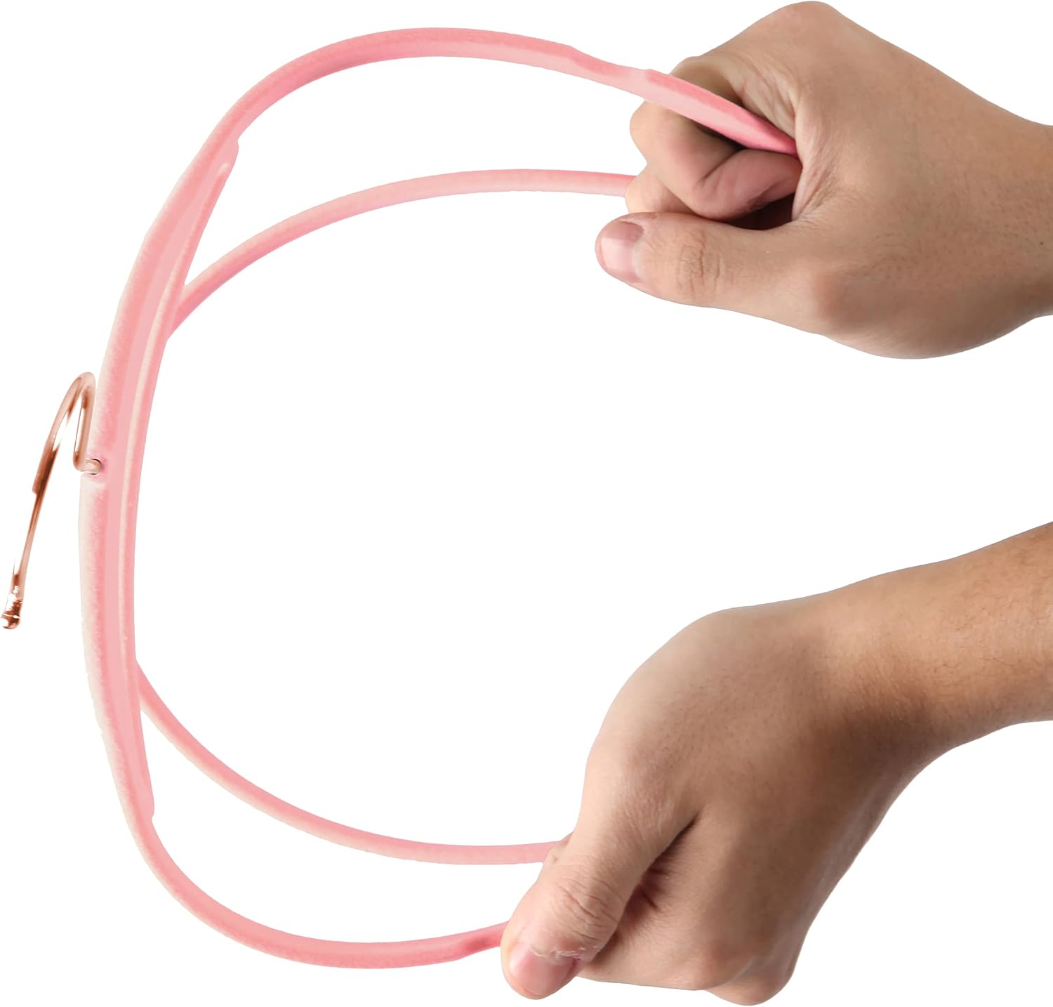 Finnhomy Heavy Duty 50 Pack Clothes Hangers with 10 Multiple Use Finger Clips, Non-Slip Sturdy Velvet Hangers, Durable Slim-Line Clothing Hangers with Copper/Rose Gold Hook, Pink