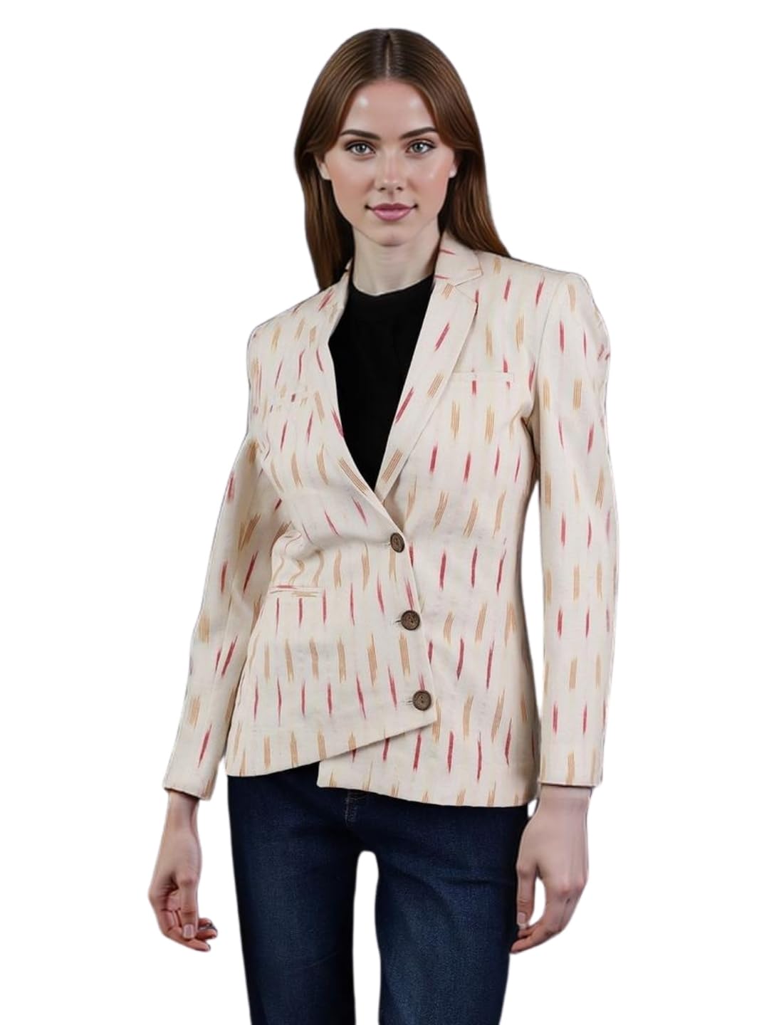 Women's Ikat White Cotton Blazer-picture-23