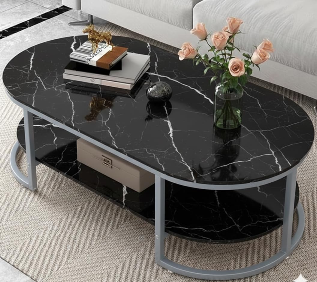 Coffee Tables for Living Room Modern Coffee Table Oval Sofa Table Center Tables for Living Room 2 Tier Side Table Small Apartment Home Furniture Black Gold 2T (Gry Black)