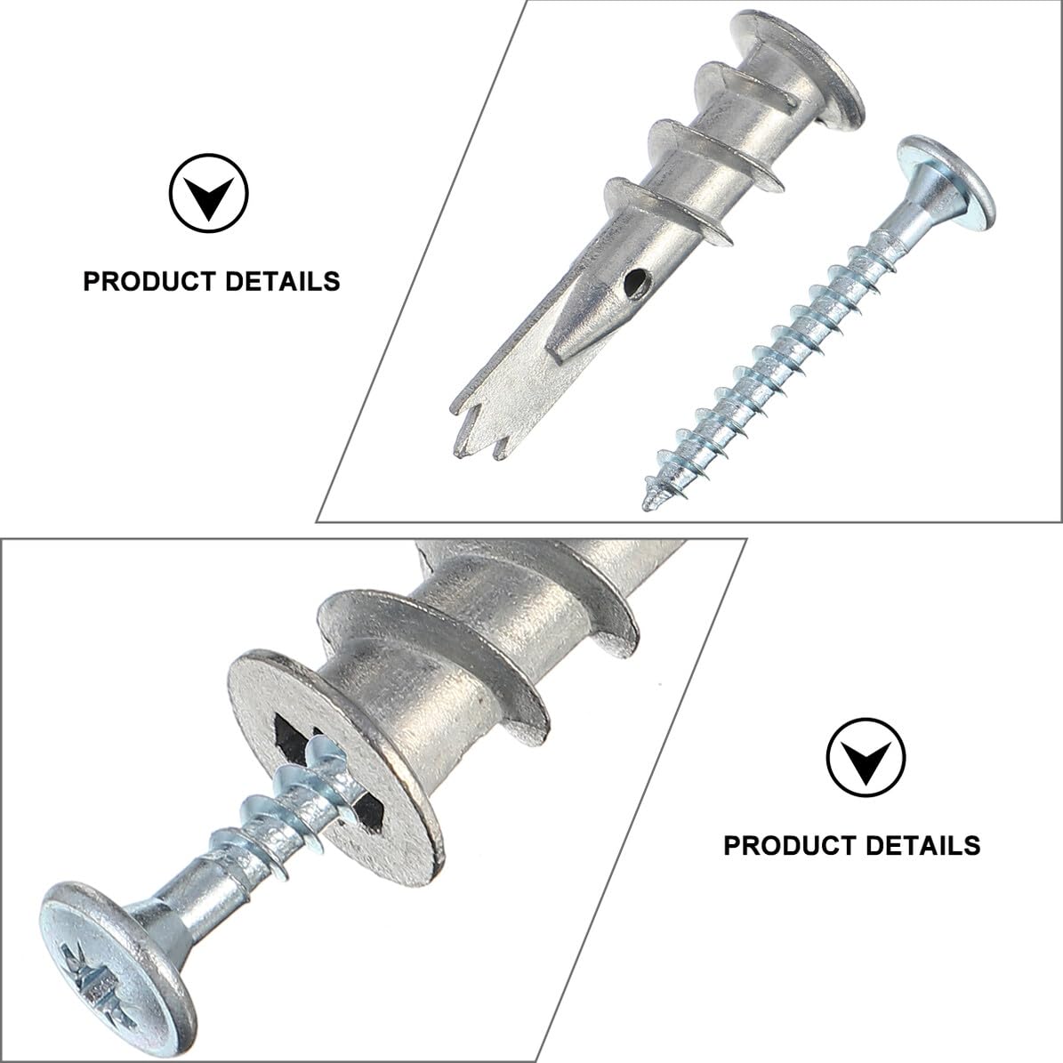 200 piezas Tacos de Pared Metálicos Autoperforantes con Tornillos para Placas de Yeso Anclajes Resistentes para Estantes Espejos y Accesorios de Baño y Cocina