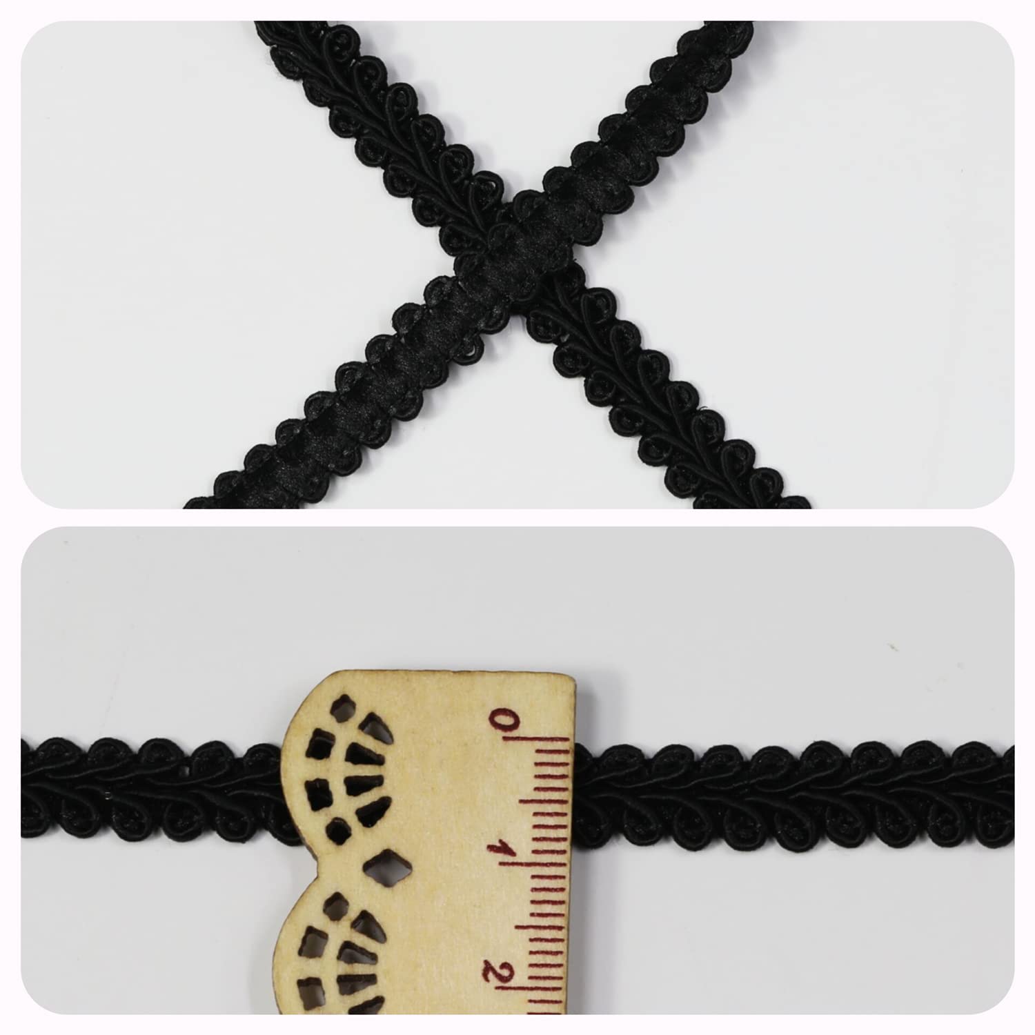Gimp Braid Trim 22 Yards 0.8cm/0.3in Black Fabric Decorative Webbing for All Kinds of Sewn Garments Curtains,Lampshade - Image 2