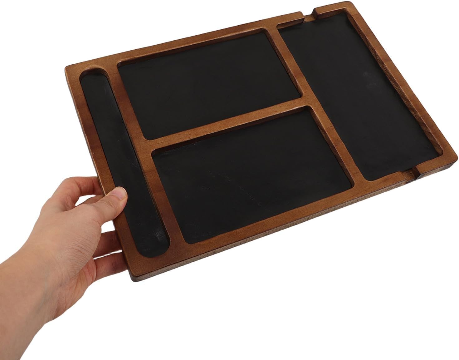 Homoyoyo Wooden Valet Tray and Sunglasses Storage Organizer Tray with Multi-compartment Design Decorative Jewelry Box for Bedroom Nightstand for Phone and Small Items image 4