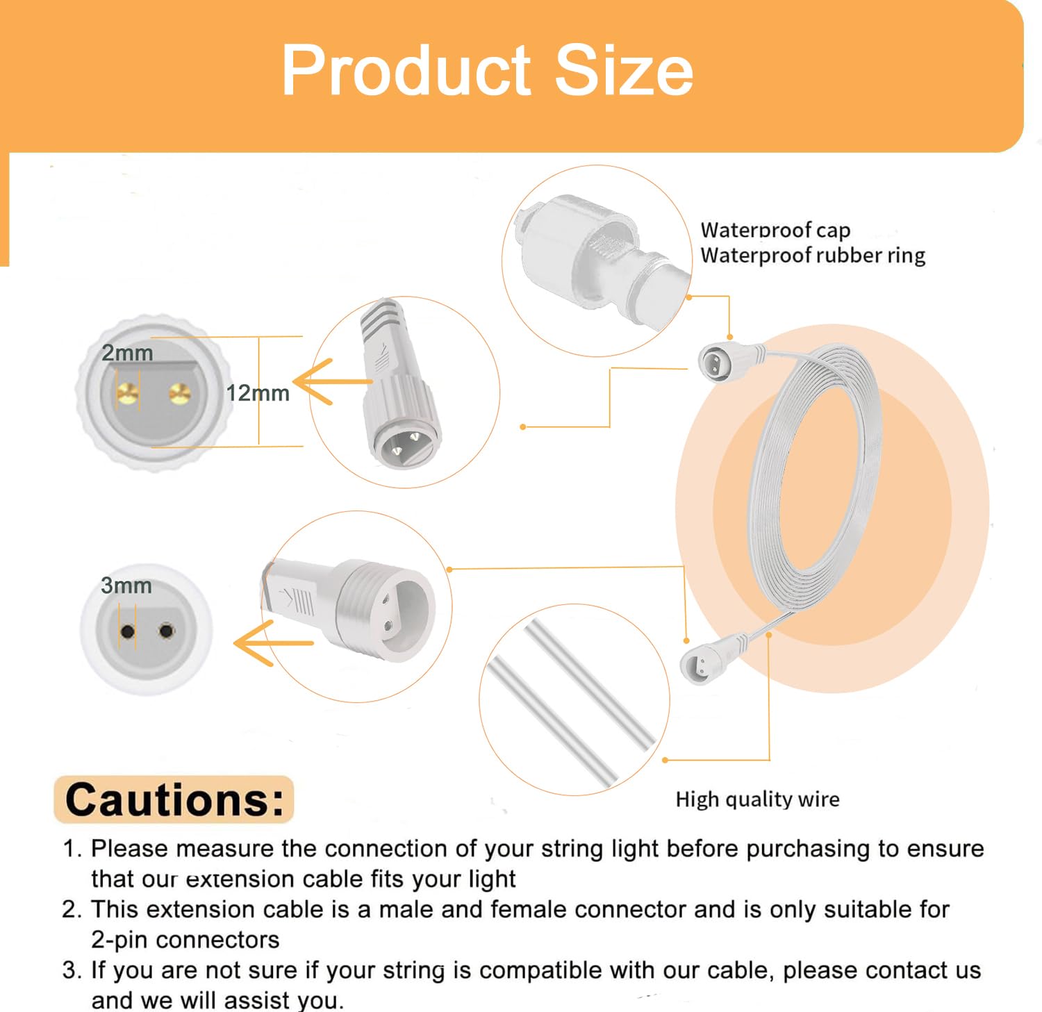 Joysing Christmas Lights Extension Cable 2 Pin 10M Fairy Lights Extension Cable White - Image 4