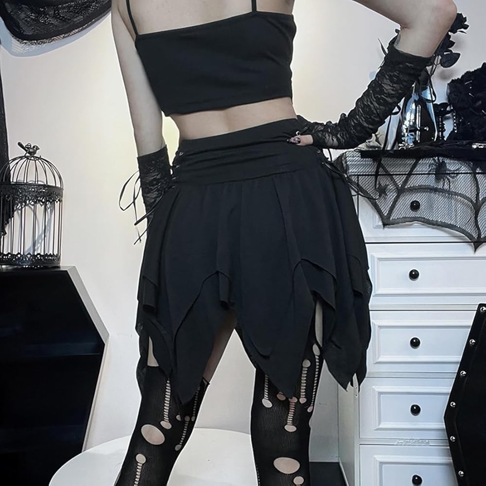 Amazon.com: Women's Gothic Black Mini Skirt - Bandage Side