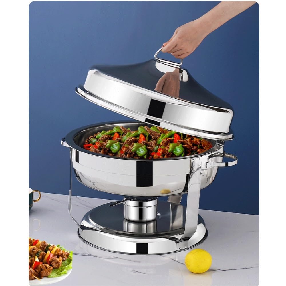 Calentadores de Comida Chafer de Acero Inoxidable con Tapa Enrollable for Catering, Juego de Calentador de Buffet con sartenes y Soportes for Combustible(Gold,9L)