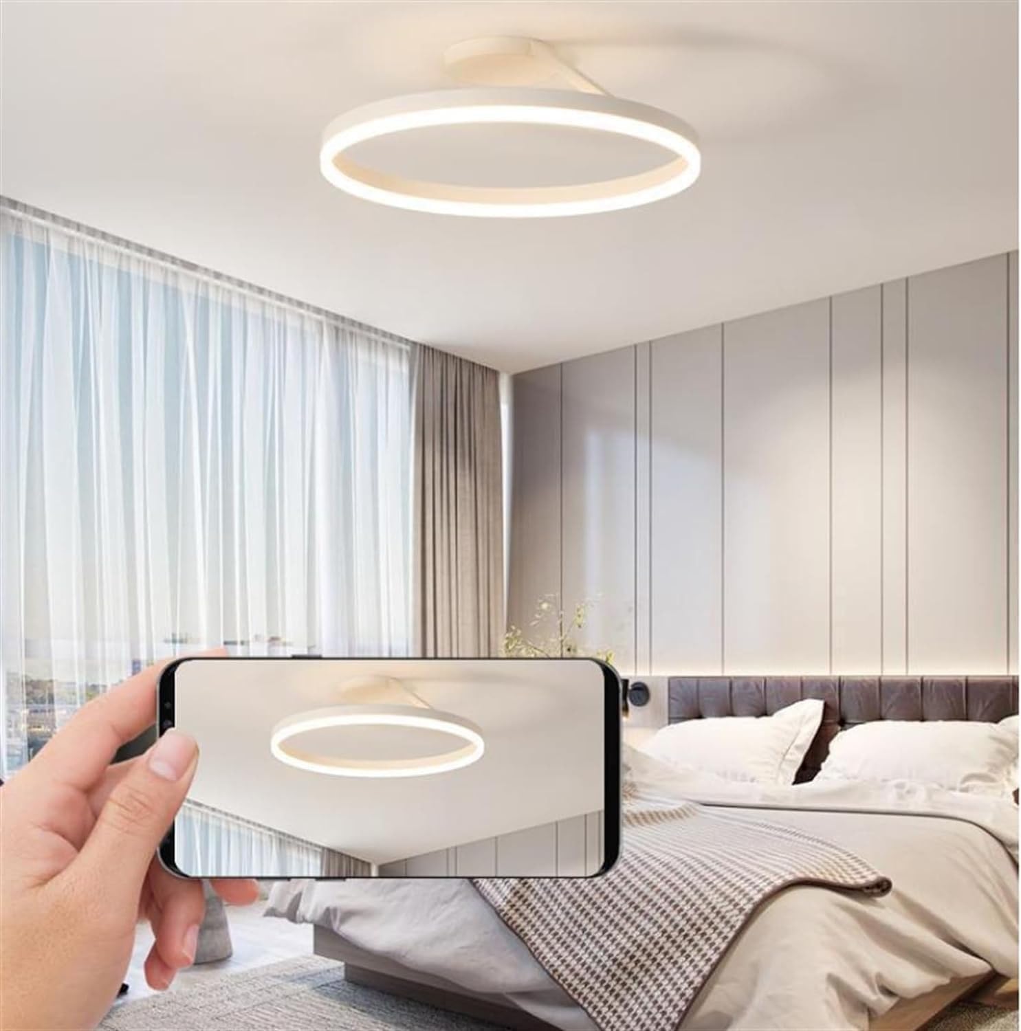 Lampa sufitowa LED do montażu podtynkowego z pilotem, 38W 3000K-6500K Ściemnialna oprawa sufitowa, nowoczesne lampy sufitowe LED do sypialni, kuchni, pralni, biały/czarny