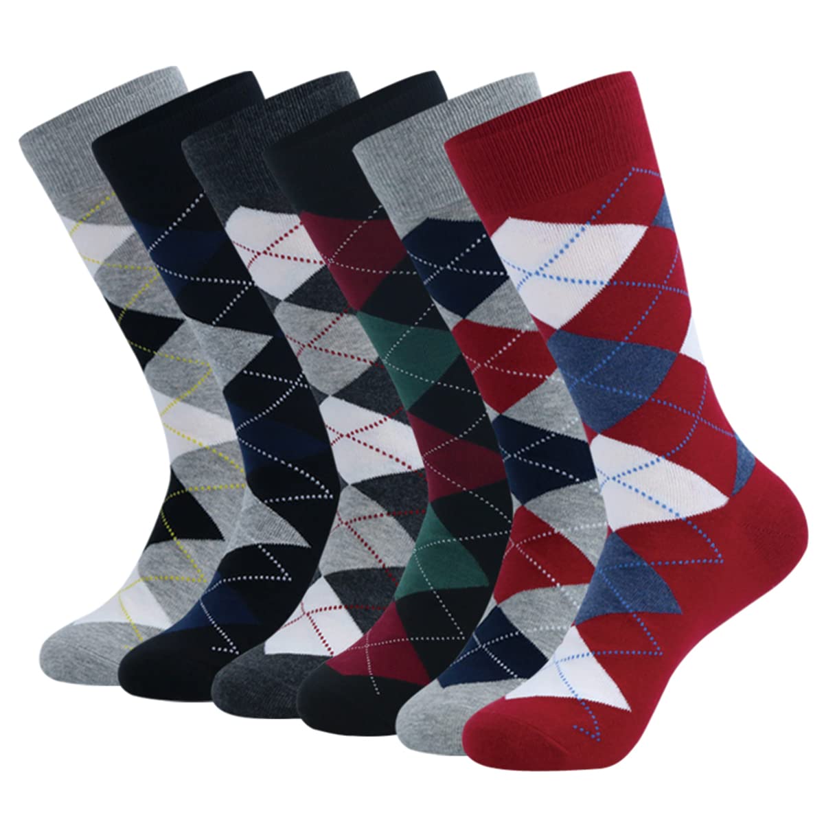 HHX YONLEEDress Socks 5/6/10 Pairs Crew Argyle Colorful Cotton Novelty Casual Happy Fun