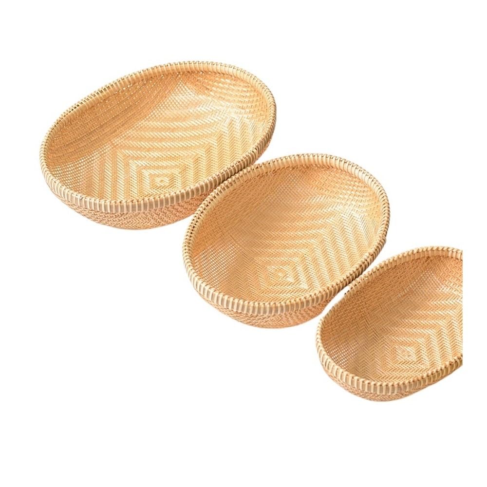 Caja de Almacenamiento de Cesta para Cocina, Juego de 3 Piezas, Hecha a Mano en bambú Tejido, Ovalada, para artículos Diversos.