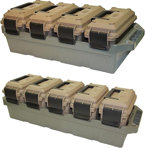 MTM AC4C - Caja de munición (4 latas) marrón, calibre 30 y MTM AC5C caja de munición mini para 5 latas (verde bosque/negro)