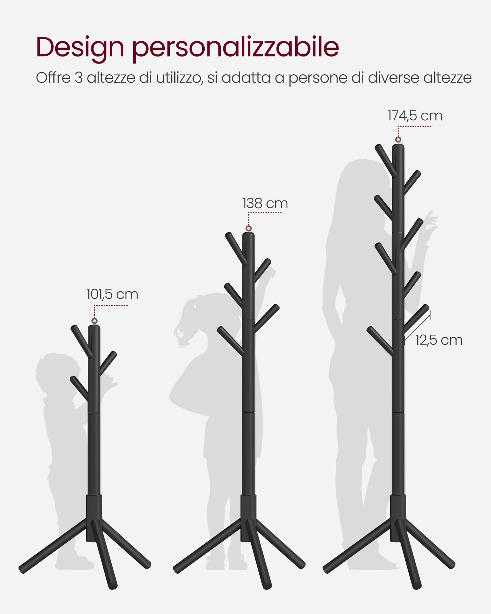 Banapo Appendiabiti Da Terra In Legno – 8 Ganci, Stabile E Multiuso – Colore Naturale, Bianco O Caffè - 4