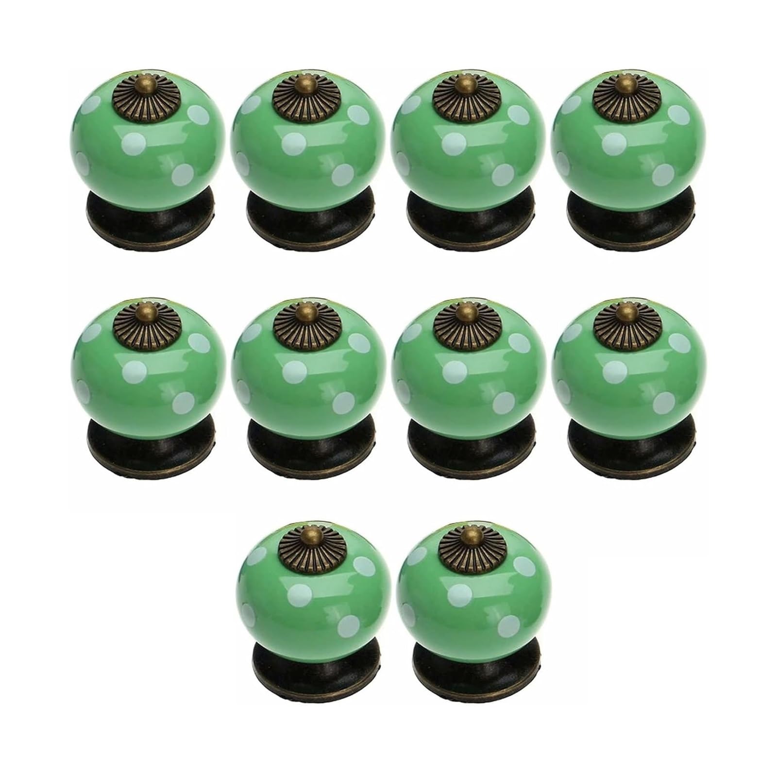 Opeximatun Green Ceramic Drawer Knobs, 10 Ceramic Round Cabinet Handles Single-Hole Drawer Pulls Door Knobs 34X38mm(Green)