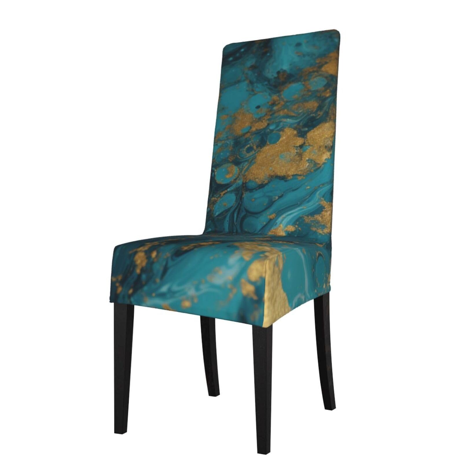 WPKJU Turquoise Blue Gold Marble Print Dining Chair Covers Removable Chair Seat Covers Decorative for Kitchen & Bar Stools