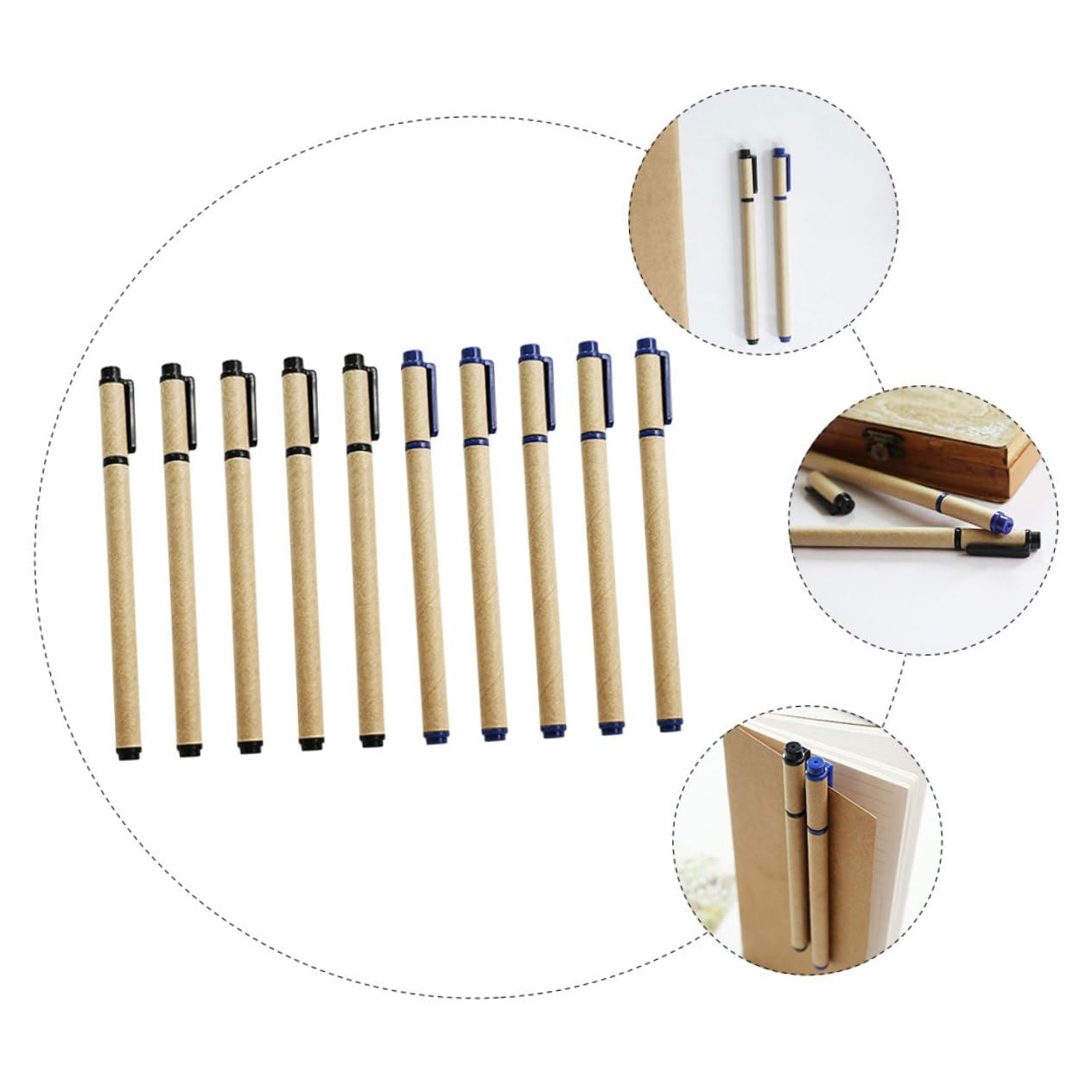 SHINEOFI 40 Piezas Bolígrafos de Gel con Cuerpo de Papel Kraft Paquete de Azules Negros Tinta de Secado Rápido para Oficina Estudiantes y Exámenes Bolígrafos de Escritura Portátiles y