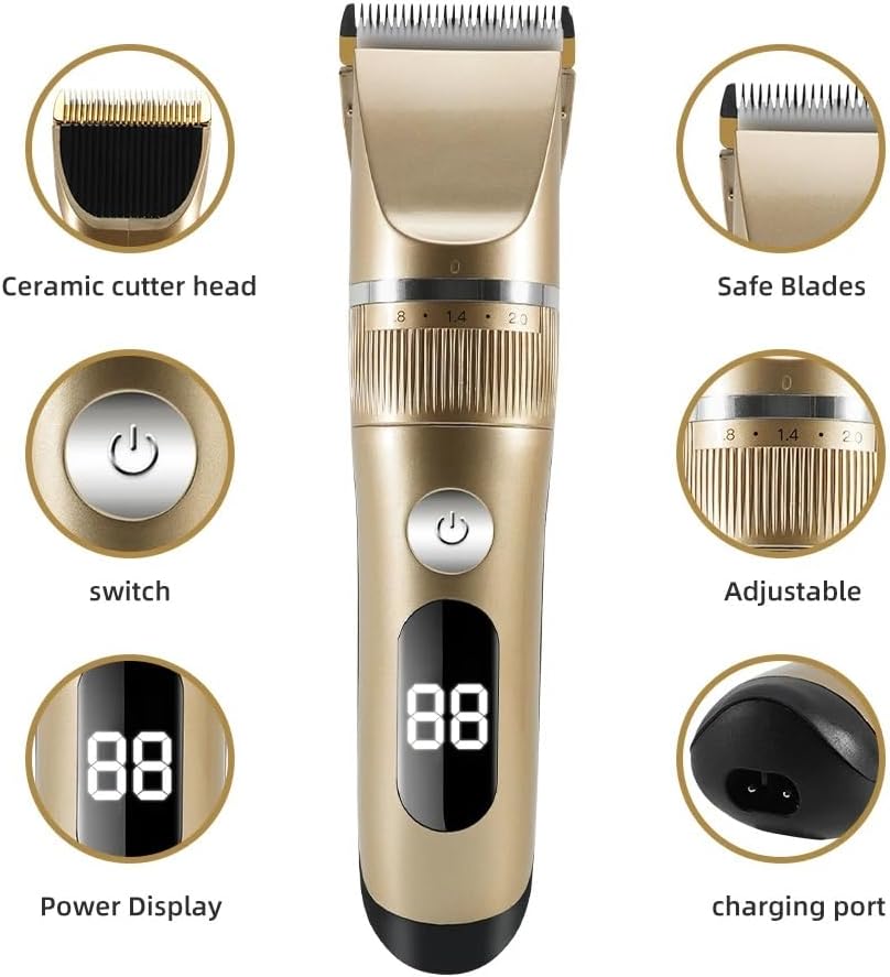 Men's Electric Hair Clipper Professional with LED Screen Washable Ceramic Blade(Grey)