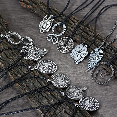 GuoShuang 12pcs nordic viking amulet Vegvisir Compass pendant necklace with gift bag4