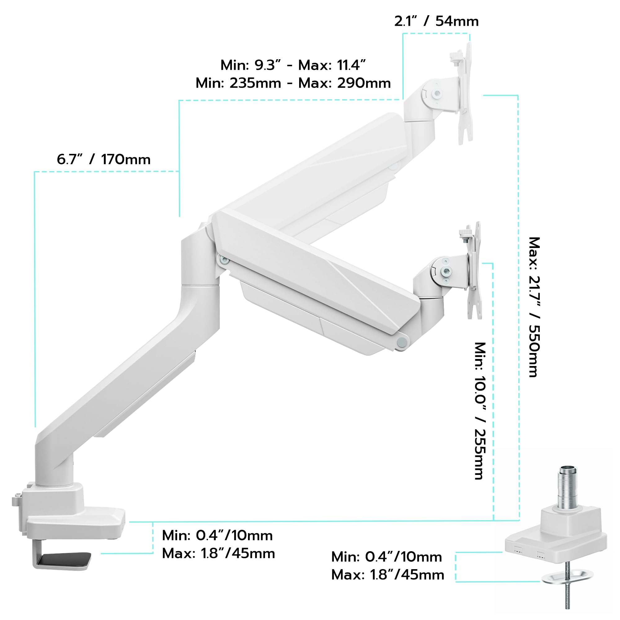 ARES WING Brazo Monitor 17-45" Carga 18 kg VESA 75/100 mm Blanco